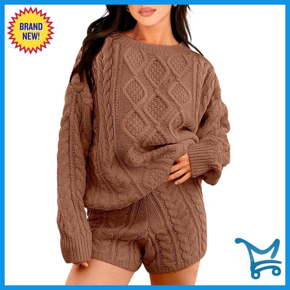 Cable Knit Sweater Set Oversized Chic Loungewear Matching Outfit Winter Cozy